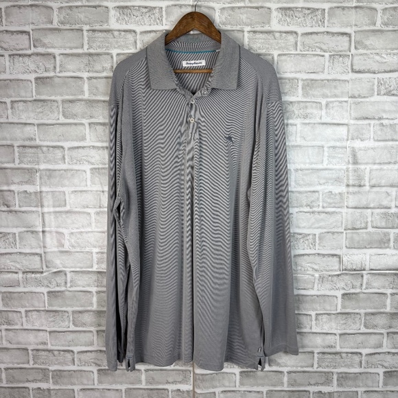 Tommy Bahama Island Zone Light Gray Modal Stretch Long Sleeve Polo Shirt 3XLT - Picture 1 of 8
